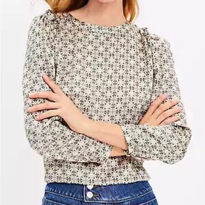 Loft Geo Satin Shoulder Ruffle Blouse